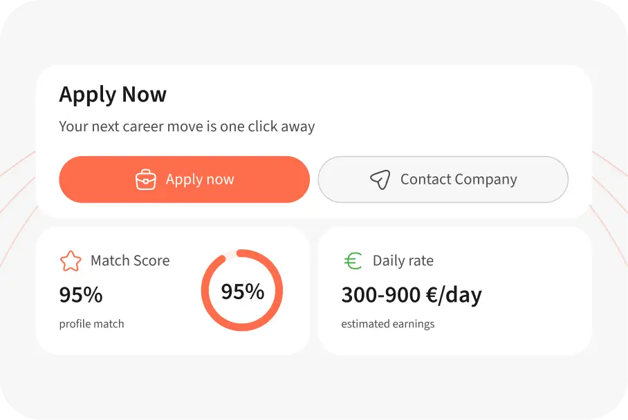 Apply now panel with match score and daily rate cards from FinderrLink
